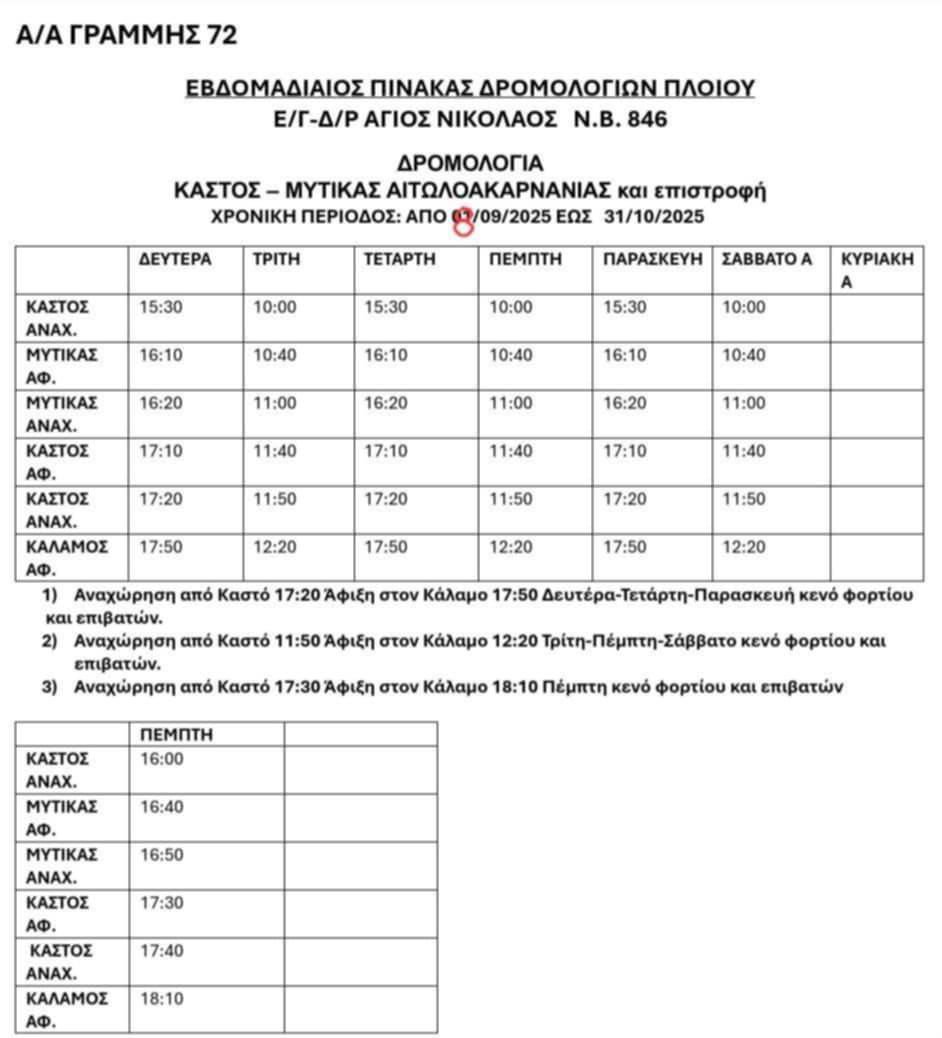 δρομολόγιο γραμμής Καλάμου